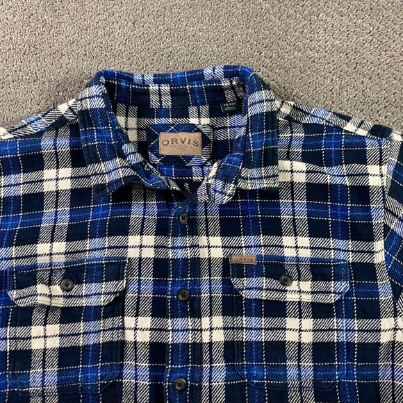 Orvis Flannel Shirt Jacket Shacket Men's XXL Blue Cotton Blue Plaid Check - Picture 2 of 11